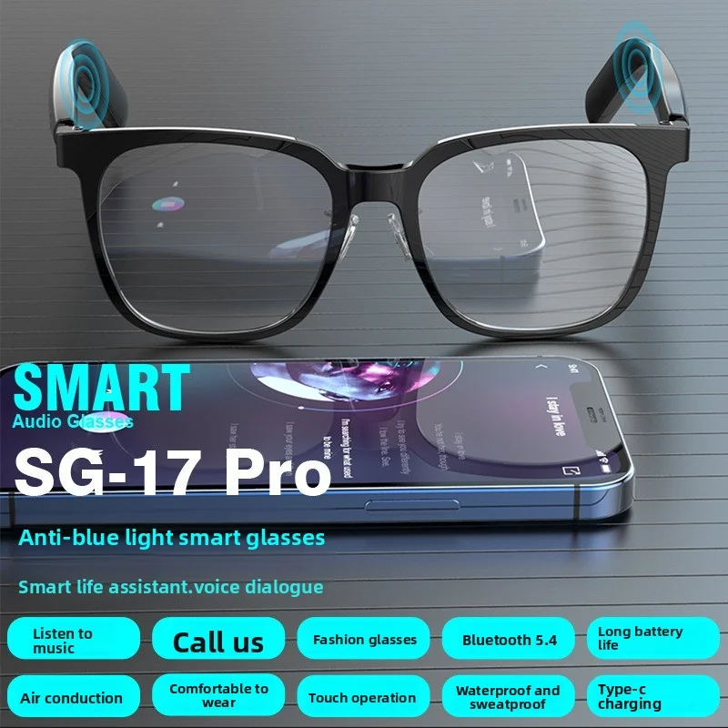 AI Bluetooth smart glasses with blue light protection, translation,call,music,open-ear design,and intelligent Bluetooth glasses