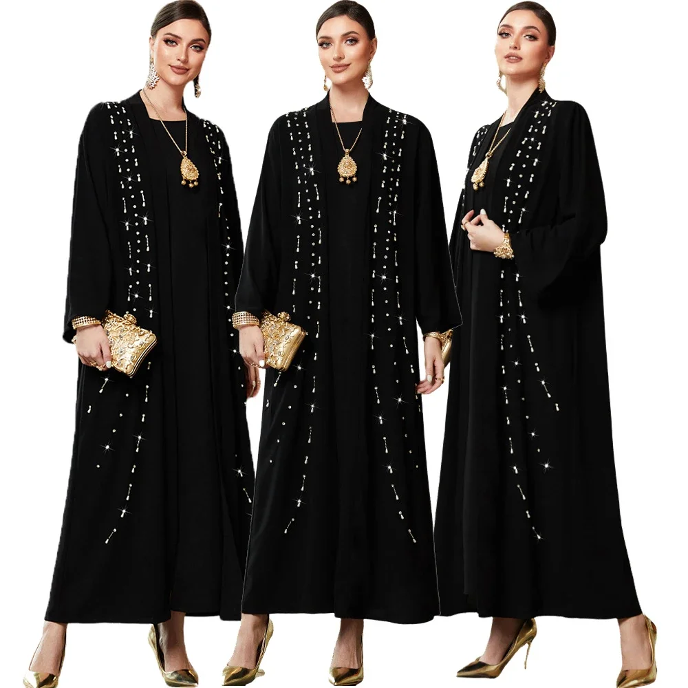 

Muslim Women Kimono Abaya Diamonds Maxi Party Dress Eid Ramadan Morocco Jalabiya Dubai Turkey Kaftan Islamic Clothing Arab Robe