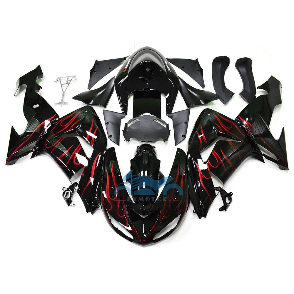 NEW ABS kits For Kawasaki Ninja ZX10R 2006 2007 Motorcycle Accessories ninja zx10r 06 07 Black  Red Flame fairings