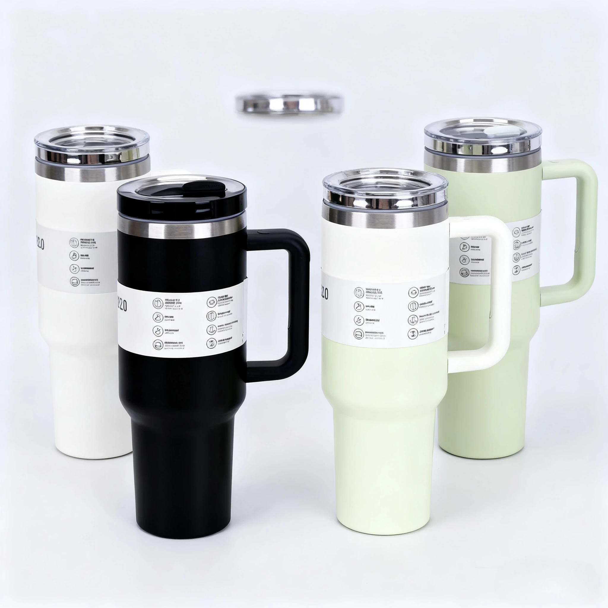 Taza aislada de 40 Oz / 1200 Ml con asa y pajita, vaso de acero inoxidable con tapa a prueba de derrames para bebidas frías o calientes