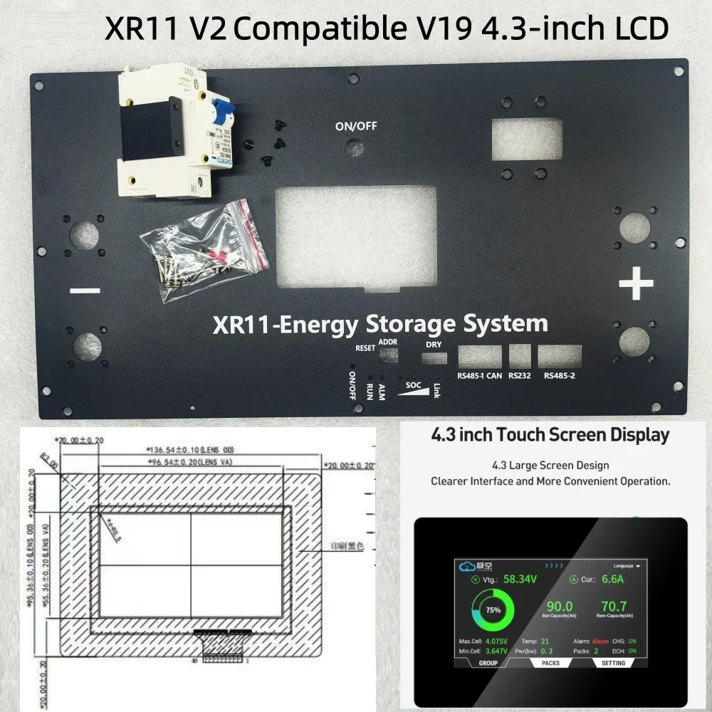 LiFePO4 Battery Box Install Panel For  V19 JK Inverter BMS LCD XR11 Compatible 4.3 Inches XR13 Compatible 7 Inches