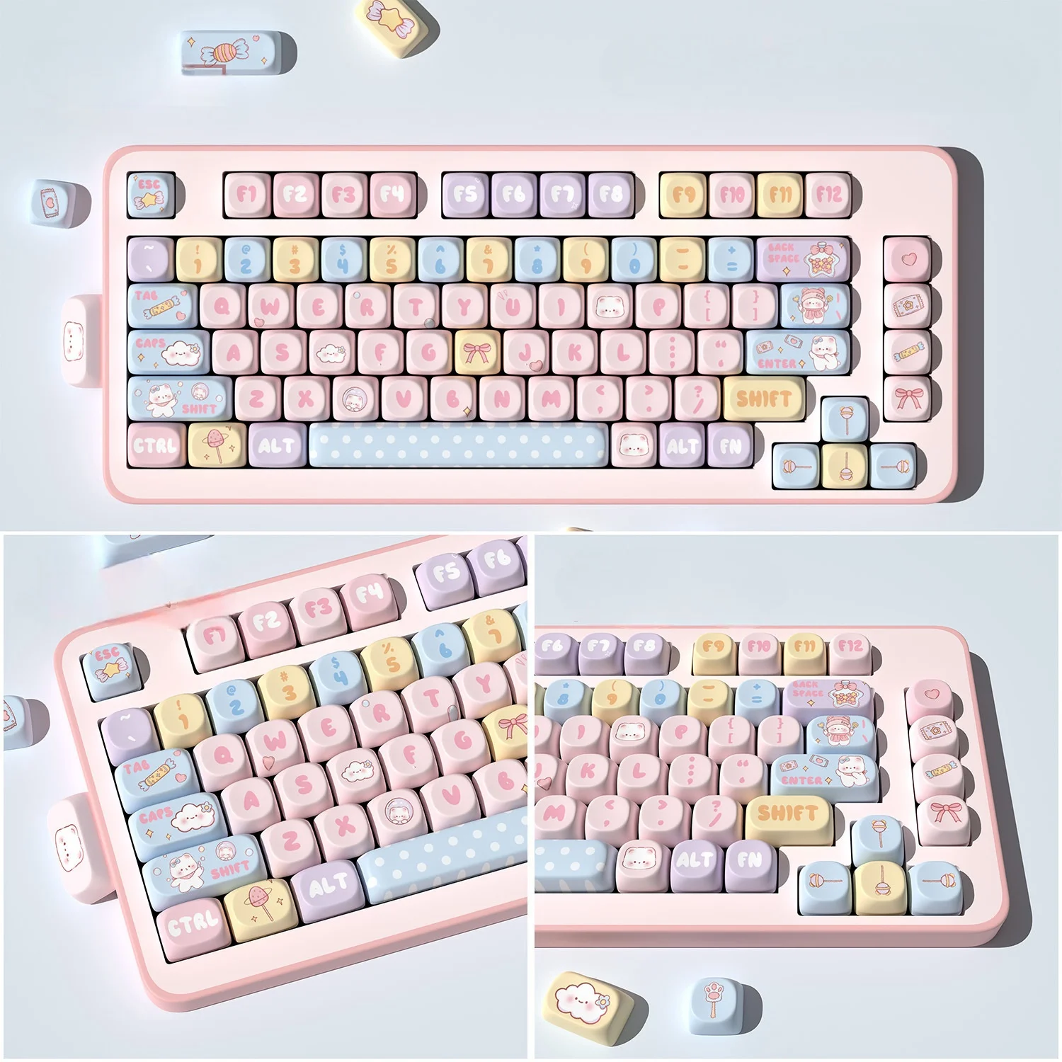 Imagem -03 - Candy Bear Keycaps Conjunto para Teclado Mecânico Pink Keycaps Perfil Moa Pbtfive Lados Sublimação Térmica Presente para Meninas