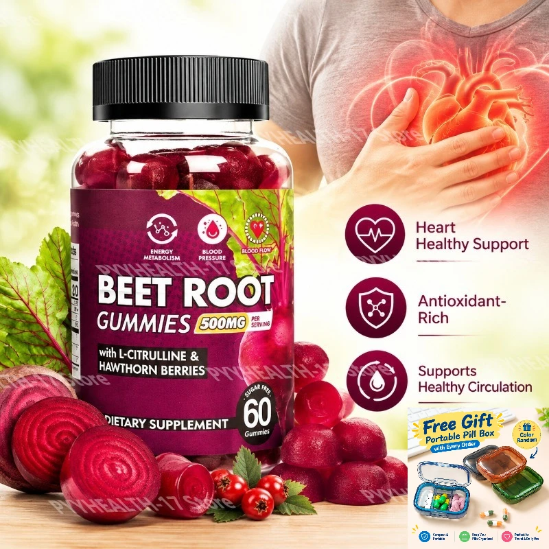 Beet Root Gummies Heart Healthy Support and Antioxidant-Rich with L-Citrulline and Hawthorn Berries, Sugar-Free 60 Gummies