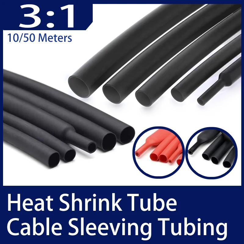 

10/50 Meters 3:1 Heat Shrink Tube with Glue Polyolefin Shrinking Assorted Heat Shrink Tube Wire Cable Sleeving Tubing