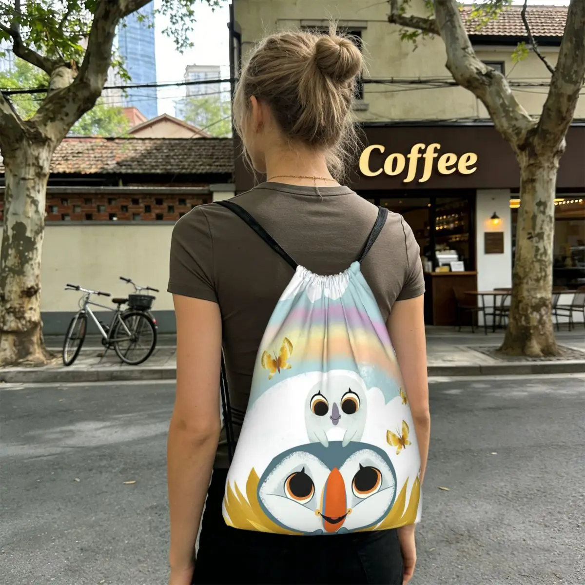 Puffin Rock And New Friends Backpacks Portable Drawstring Bundle Pocket Sports Bag Book Bags for Man Woman School