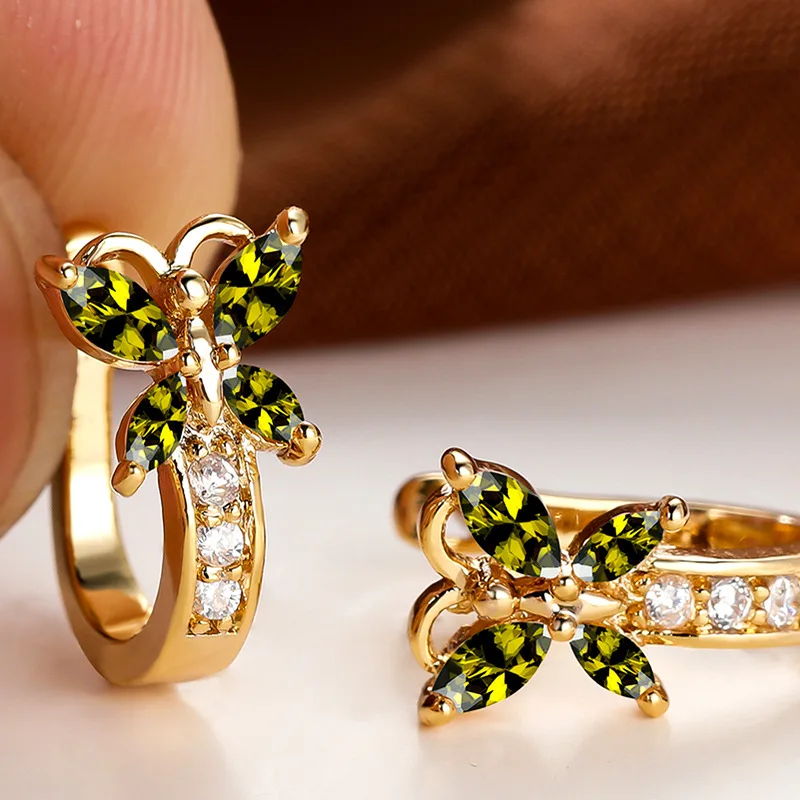 European and American Countryside Style Earrings with Zircon Inlaid Small Butterfly Ear Buckles for Women's Short Jewelry Pieces