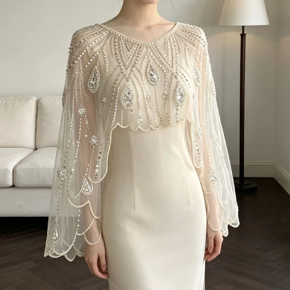 2026 new fashion fairy design foreign style age-reducing dress cheongsam with heavy industry beaded sequined shawl