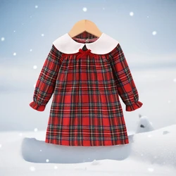 2024 Dress Baby Girl Long Sleeve 1 2 3 4 5Y Red Plaid Cute Birthday Party Princess Dress Kids Girls