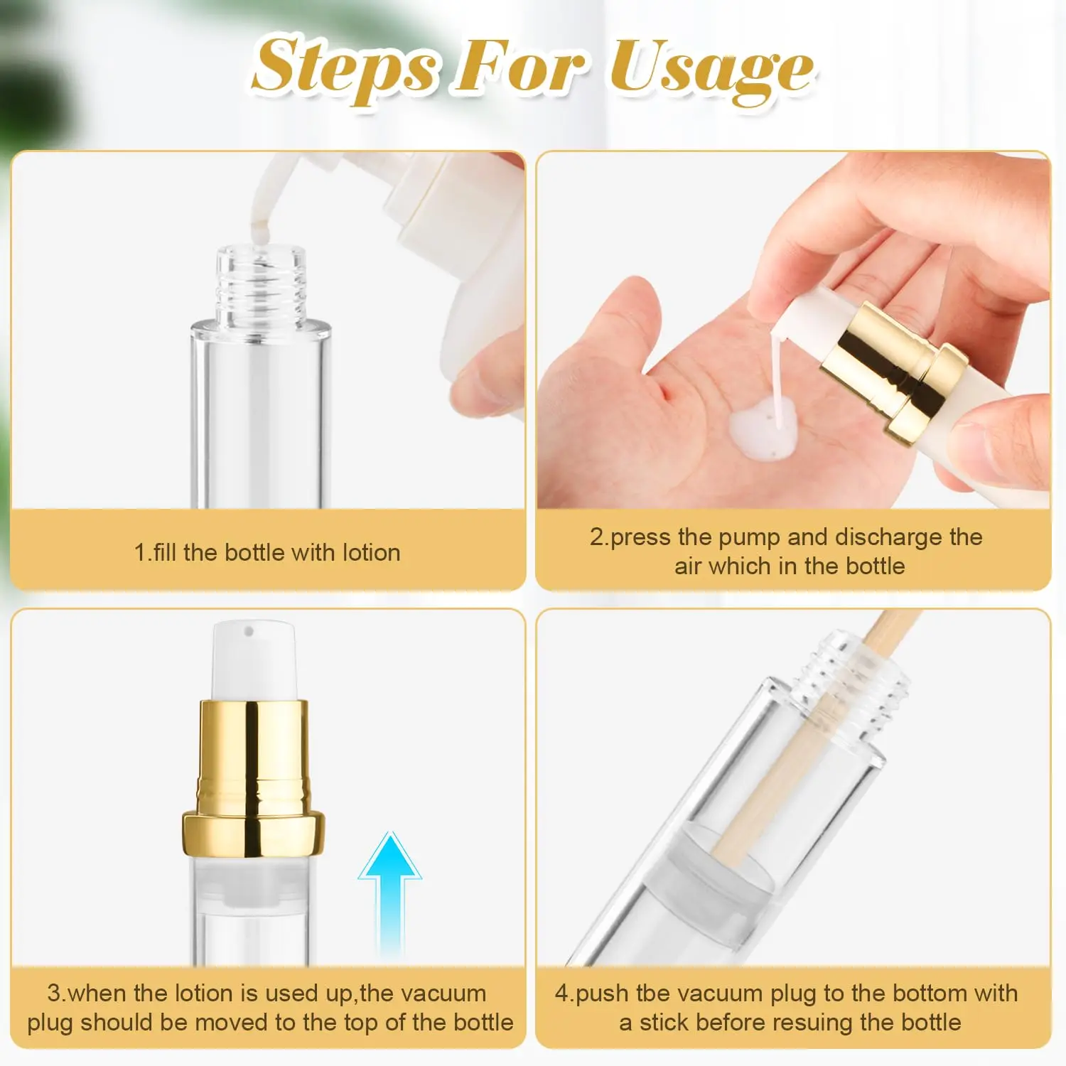 10 Pcs Empty Airless Pump Bottle Travel Cosmetic Cream Pump Bottle Refillable Vacuum Dispenser Pump Containers for Lotion Cream