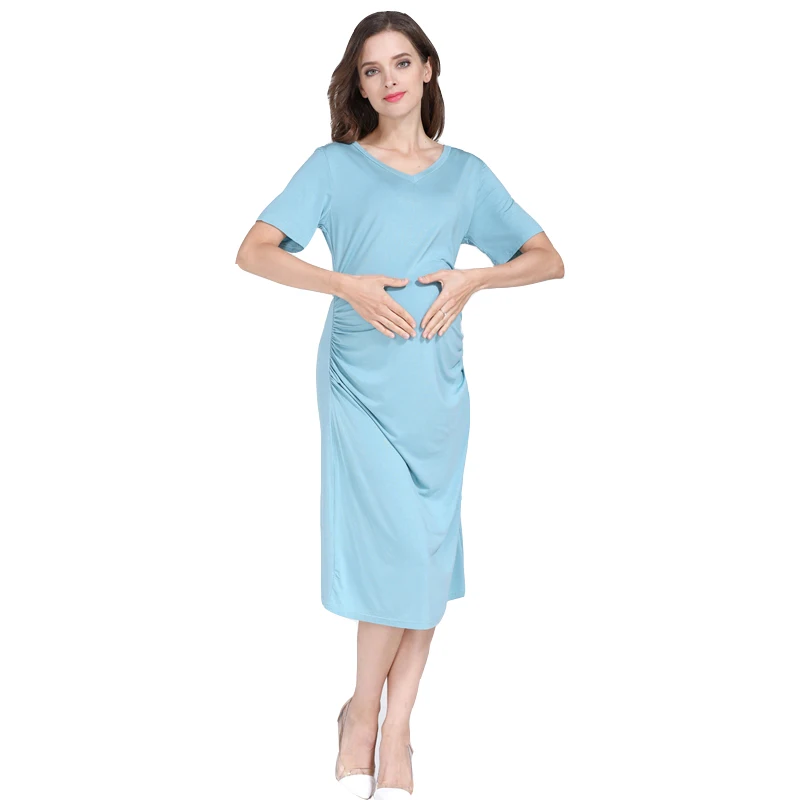 

Emotion Moms Summer Maternity Dresses Short Sleeve Pregnancy Middle Dress Gravida Dresses for Pregnant Women