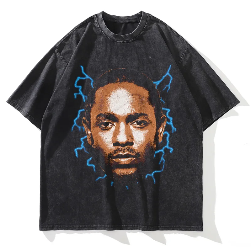 Summer Washed Men Women T Shirt KENDRICK LAMAR Graphic Printed Short Sleeve Oversized Crew Neck Fashion Streetwear T Shirt