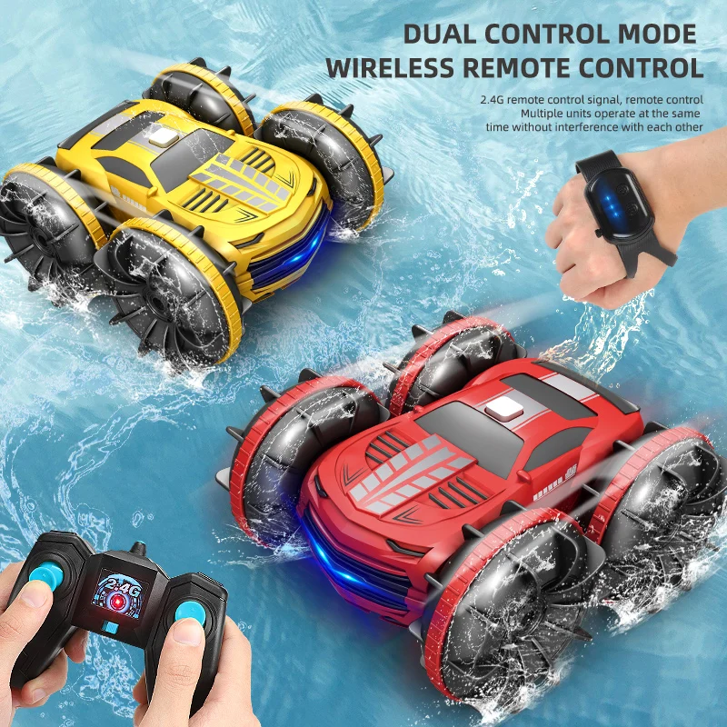 2in1 RC 자동차 2.4GHz 원격 제어 보트 방수 무선 제어 스턴트 자동차 4WD 차량 소년을 위한 모든 지형 해변 풀 장난감, RC 자동차, 무선 조종 보트, 원격 조종