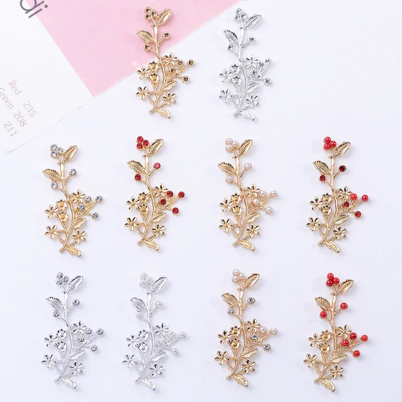 

100Pcs sets inlaid pearl water crystal flower branches flower leaf bridal clothes group fan handmade materials direct supply