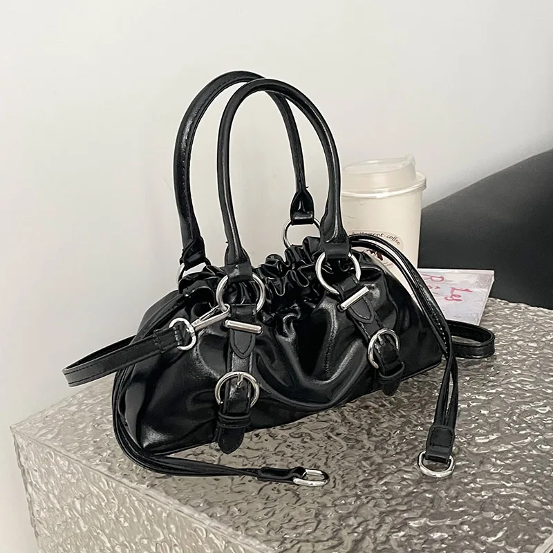 

Interior Zipper Pocket Women's Handbag Black Clutch Bag Solid Pu Leather Crossbody Shoulder Bag Interior Compartment Bolsos