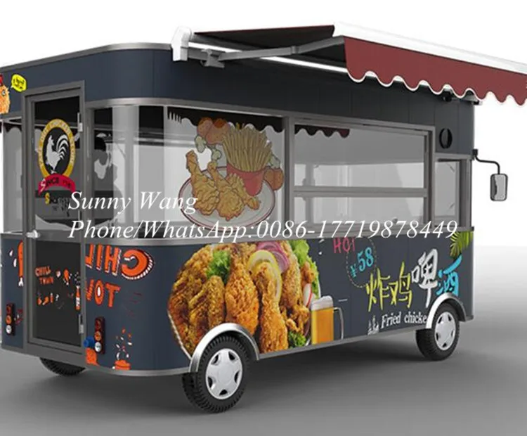 شاحنة طعام كهربائية معتمدة بطول 4.2 متر، عربة بيع هوت دوج مع 4 عجلات