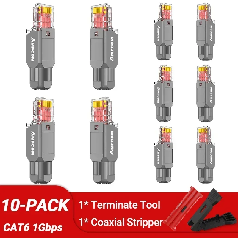 AMPCOM RJ45 Stecker Werkzeugfreier CAT6A CAT6 10Gbps UTP Feldmodularer Stecker Werkzeugfreier Ethernet Wiederverwendbarer LAN-Stecker