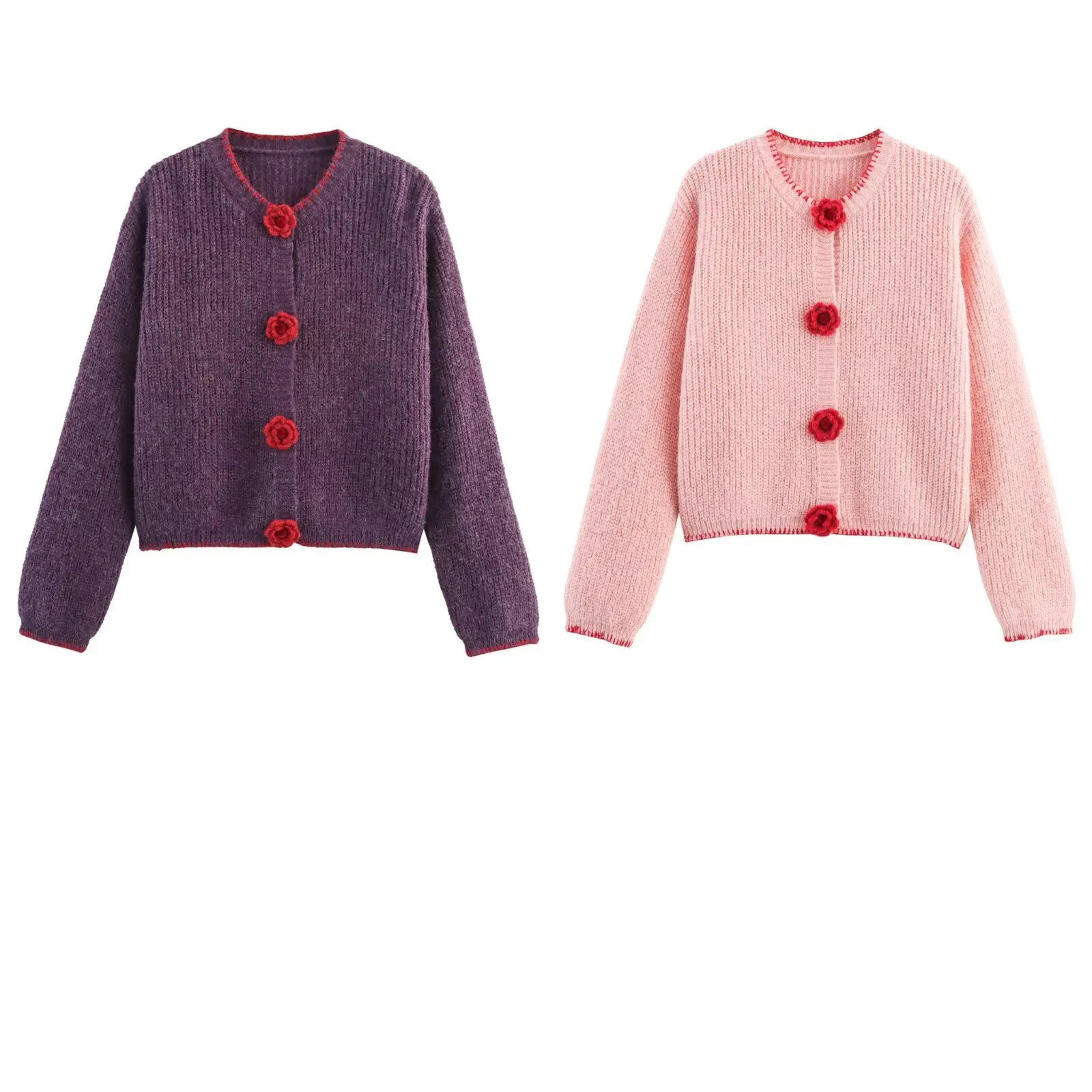 

New gentle style three-dimensional flower sweater jacket for women's autumn and winter loose and lazy style knitted sweater top