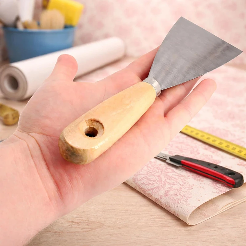 3Pcs Stainless Steel Paint Wallpaper Scraper 1/2/3Inch Wide Wooden Handle Paint Scraper Paint Filling Putty Scrapers Knife Tool