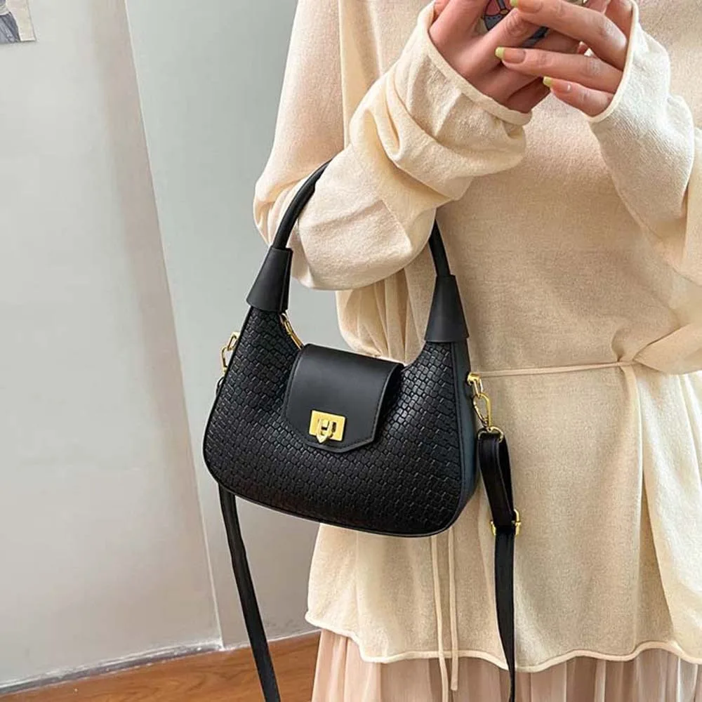 

Elegant PU Hobo Bag Crocodile Skin Pattern Anti-Splash Water French Underarm Bag Polyester Solid Color Texture Handbag Party