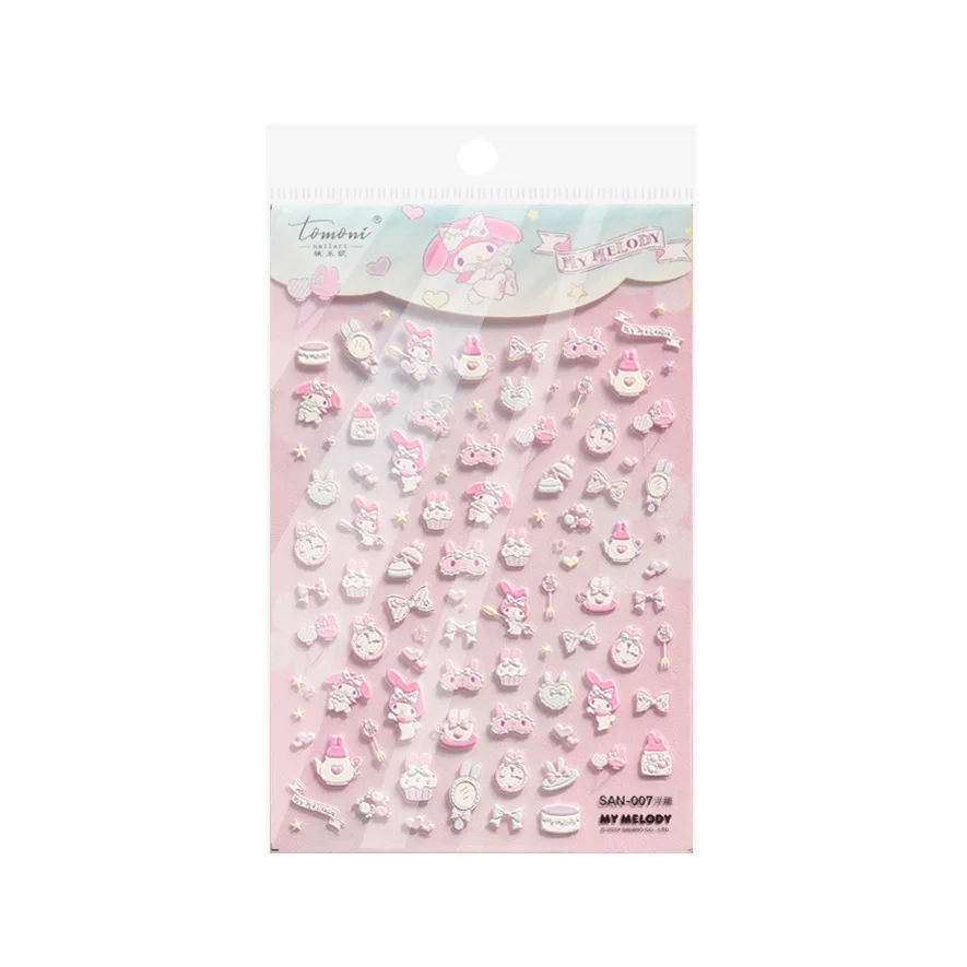 1 PCS Ins Style Sanrio Nail Stickers Pastel Cute Cartoon Character Decals Ultra Thin Clear Base Melody Daily Manicure Decor