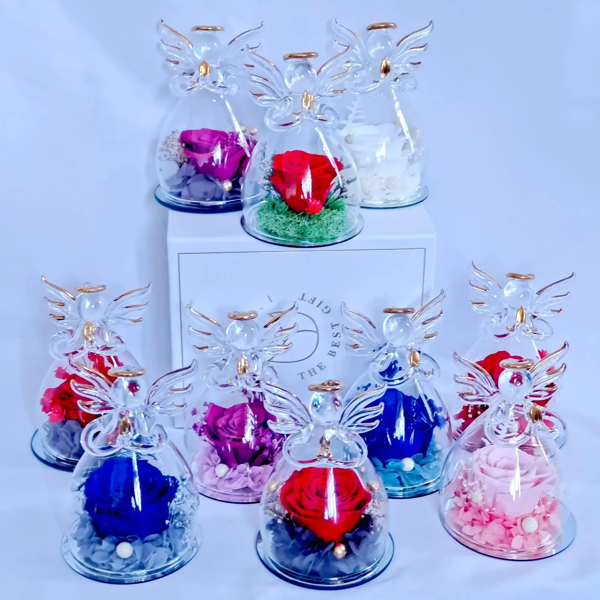 1pcs Angel Glass Dome Fresh Roses Valentine's Day, Mother's Day Gift Sets Rose Decorations Home Decoration with Gift Boxes