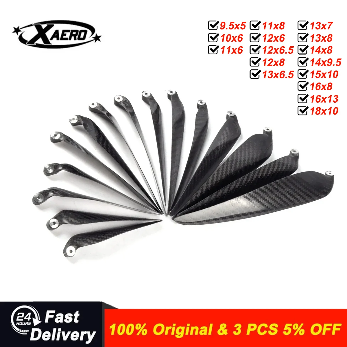 XAERO 1 Pair 9.5-18 Inch Carbon Fiber Twill Folding Propeller Light Weight for RC Airplane High Performance
