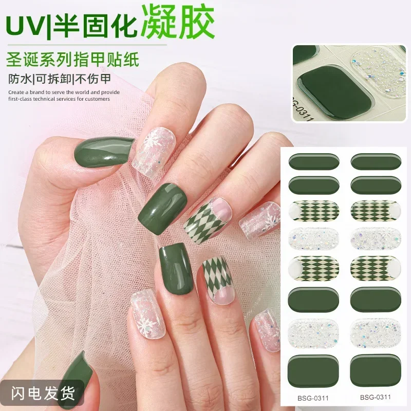 20-Streifen halbgehärtetes Gel-Nagelaufkleber-Set für UV-Lampe, vollständige Abdeckung, süße Sommer-Maniküre, DIY, Damenmode, Nagelkunst-Dekoration