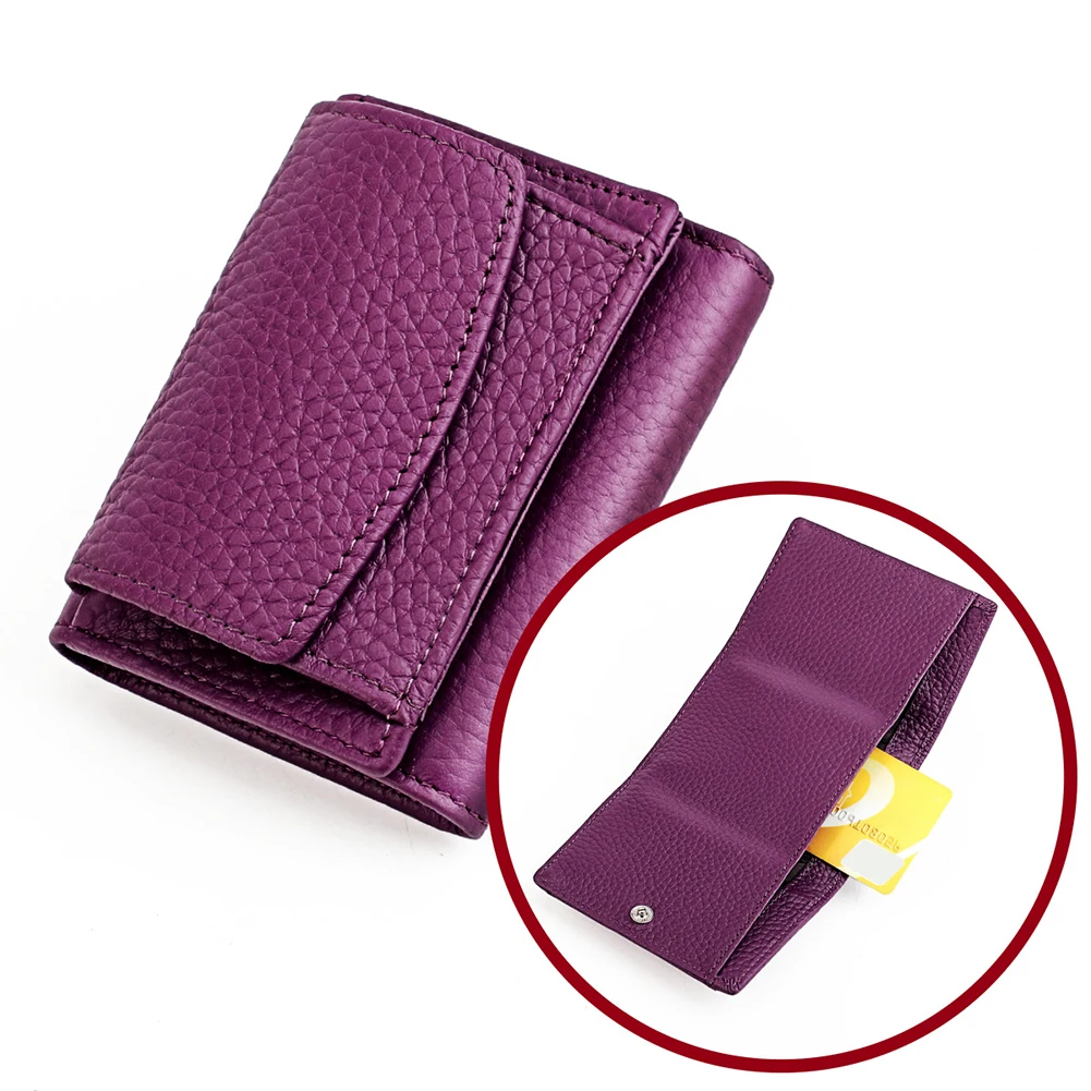 Womens Small Leather Purse Multi-compartment ID Card Holder For Traveling Walking Camping