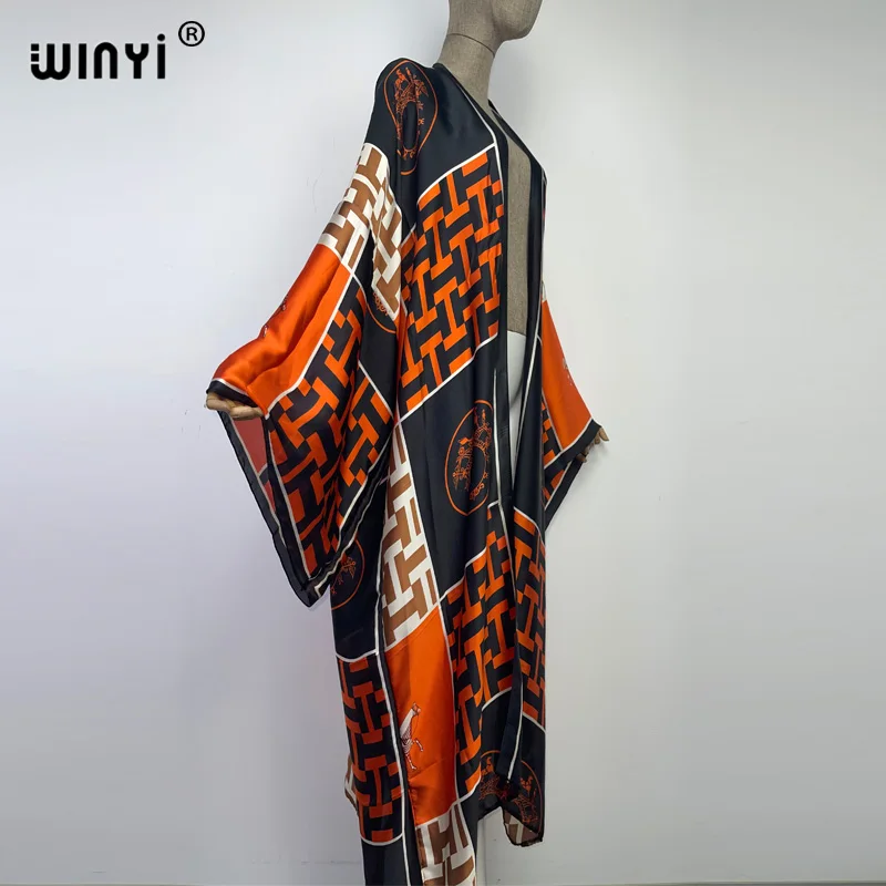 2022 WINYI new africa Boho Printed Long Kimono holiday Dress Bikini Wrap Cover-ups Women Summer Clothes Beach Wear maxi kaftan