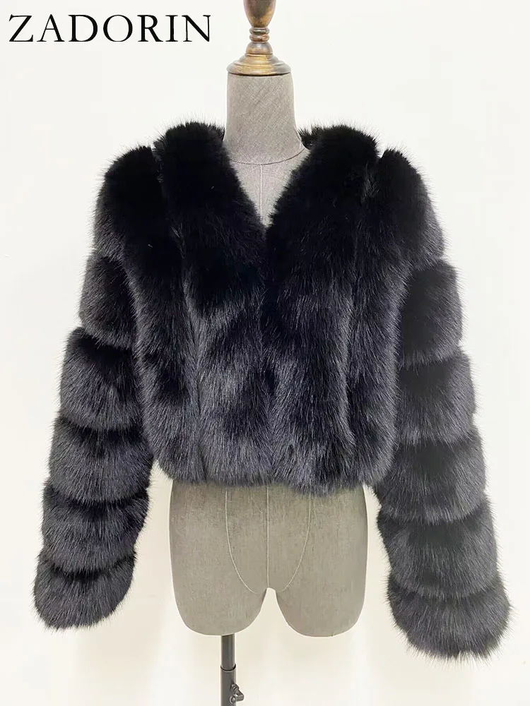 ZADORIN 2024 inverno lusso ritagliato bianco Faux pelliccia di volpe cappotto donna scollo a V manica lunga soffice caldo giacca di pelliccia sintetica donna cappotti di pelliccia