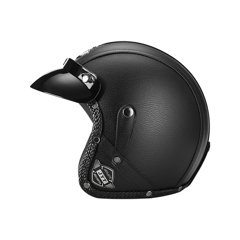 Pure Handmade Leather Retro Motorcycle Helmet Open Face Bicycle Helmets Four Seasons 3/4 JYT-555 Classic Casco DOT ECE Capacete