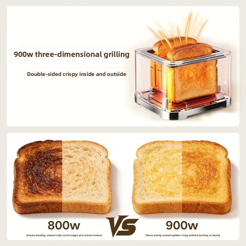HT1015 Compact Toaster Household Mini Bread Slice Toaster Multifunctional Electric Breakfast Machine for Kitchen