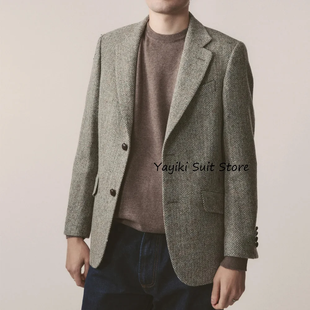 

Мужские повседневные куртки для мужчин из ткани «елочка» с лацканами и двумя пуговицами, модный костюм с клапанами и карманами, новые костюмы, блейзер, одежда