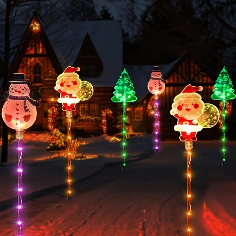 

6 Pack Solar Christmas Lights Outdoor Lighted Decorative Santa Claus, Snowman Xmas Tree Garden Stakes Light for Yard Lawn Patio