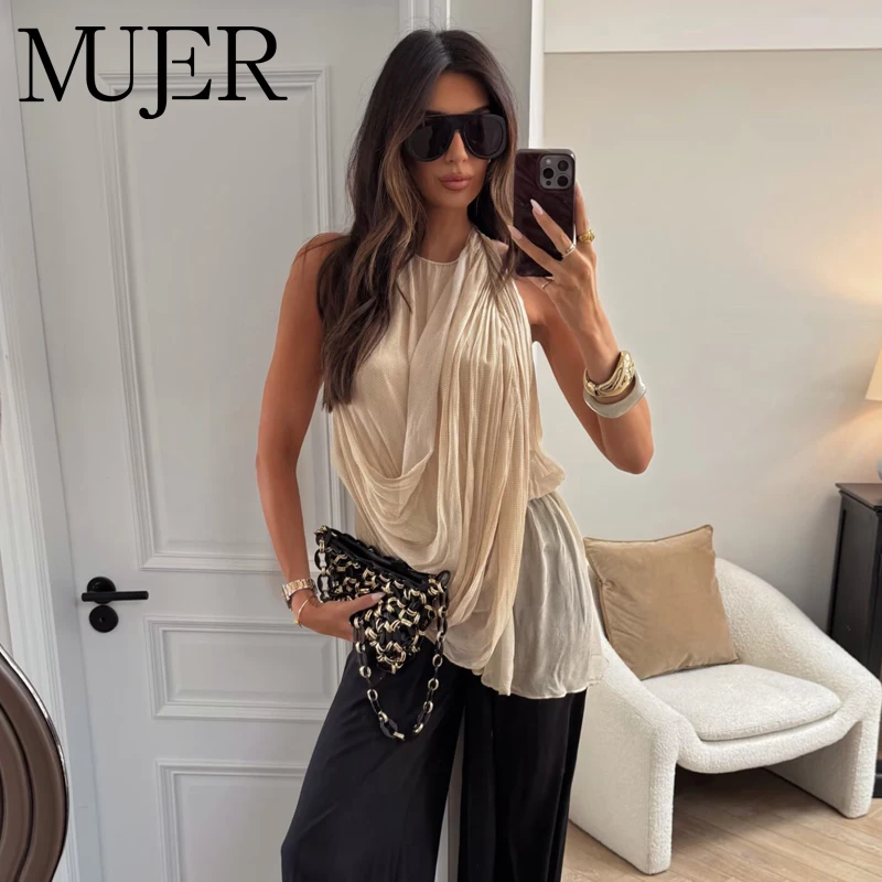 MUJER Dot Draped Halter Tops for Women Sexy Backless Tube Top Woman Camisole off Shoulder Women's Tops Summer Beach Top Female