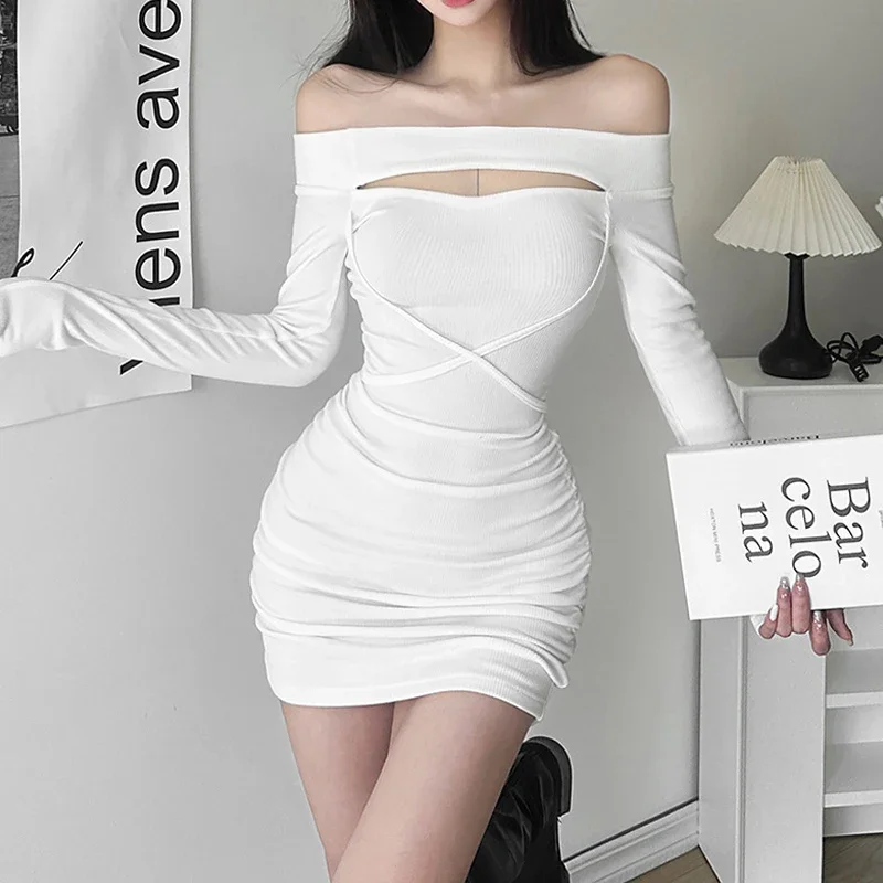 Y 2K Off Shoulder Sexy Jurken Vrouwen Lange Mouw Uitgesneden Cyber Gothic Mini Dress Vrouwelijke Casual Bodycon Partywear Vestidos