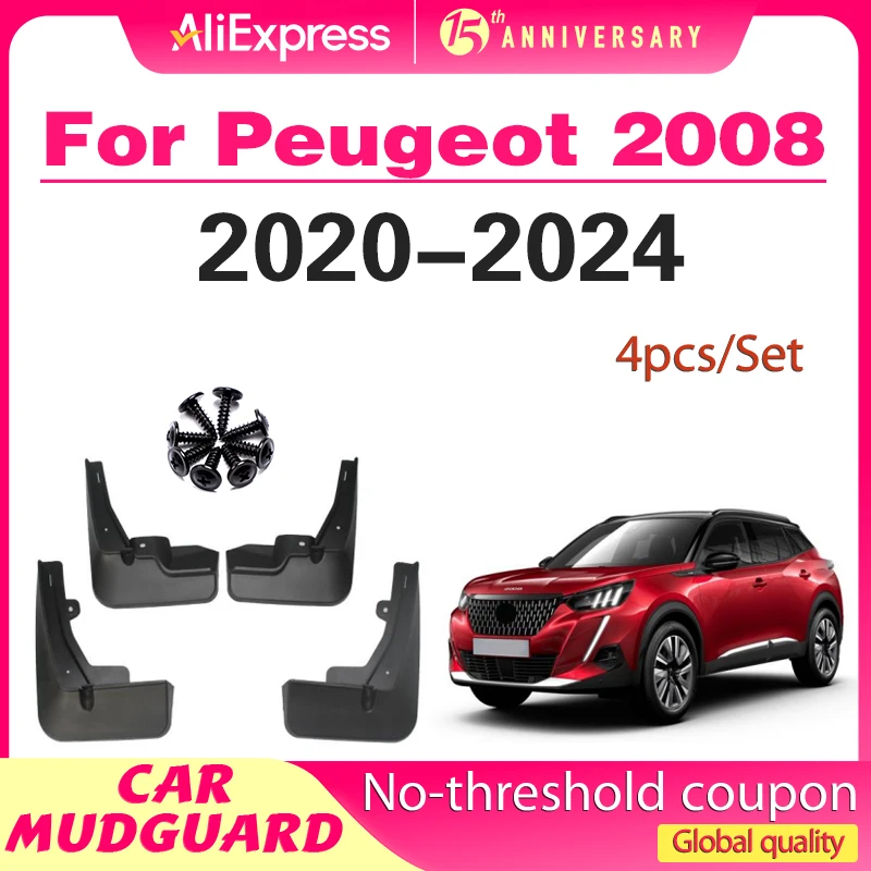 

For Peugeot 2008 2020 2021 2022 2023 2024 Accessories Mud Flaps 4x Mudguards Anti-splash Fender Upguard Front Rear Wheels Parts