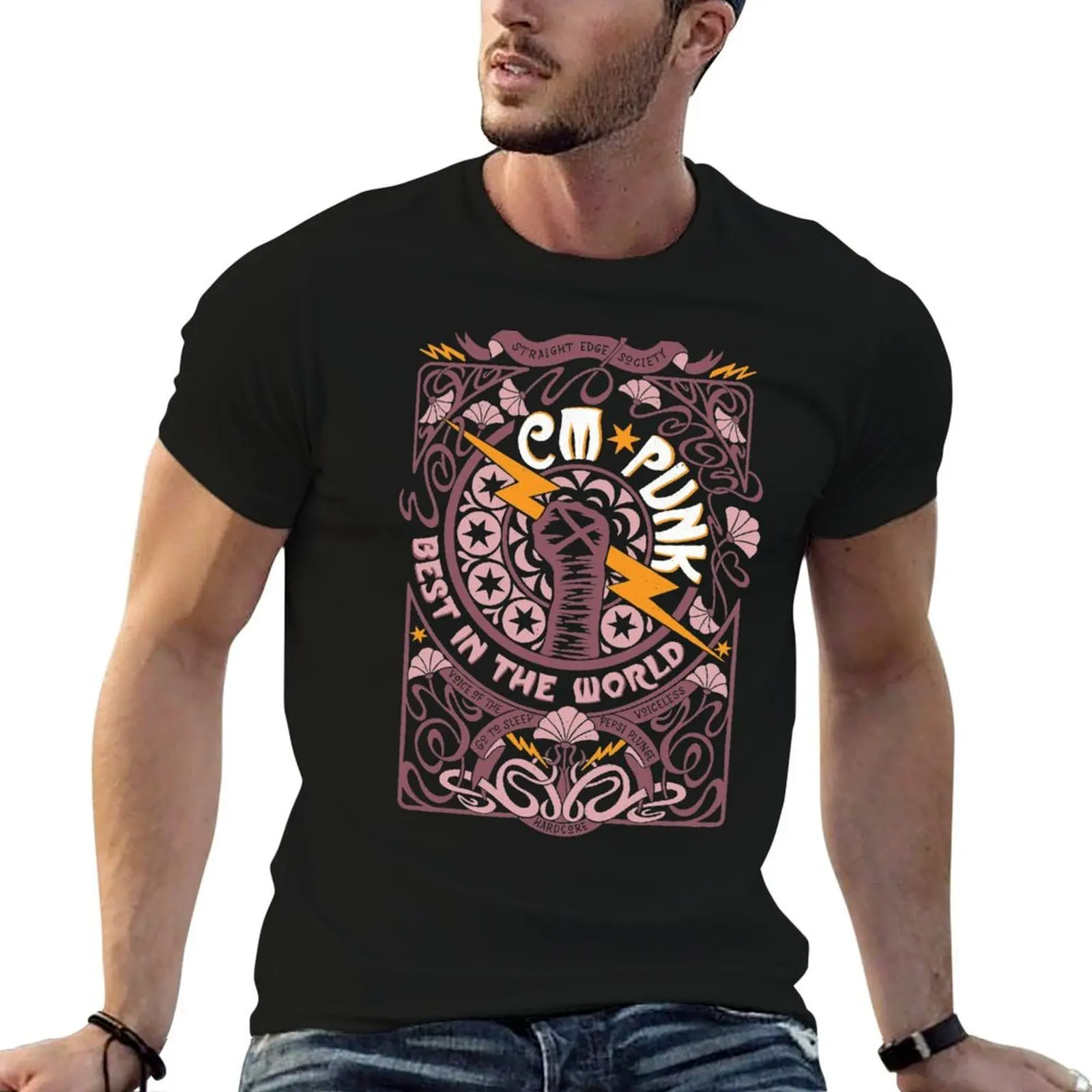 

CM Punk art nouveau design T-Shirt t shirt for man 100 percent cotton t shirts cotton 100% men t shirt cotton 100% T-shirt