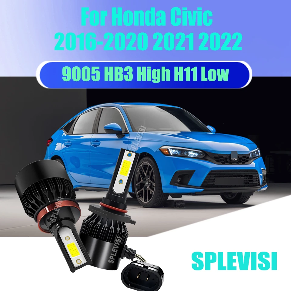 

LED 60W White Headlight High Low Beam Lamps - a Brighter, More Focused Beam For Honda Civic 2016 2017 2018 2019 2020 2021 2022