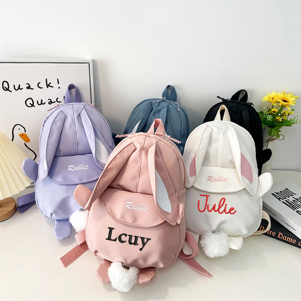 Personalized Bunny Backpack Embroidery Kids Cartoon Cute School Bag Custom Name Treats Bag for Easter Baby Girls Gift Bag