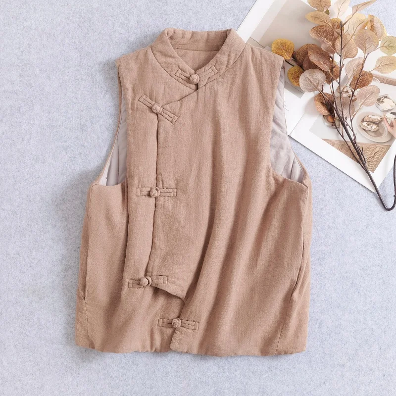 

High-End Anti-Aging Thickened Cotton Vest Women's Winter New Style Stand Collar Ethnic Style Shoulder Pad Handmade Button Cot...