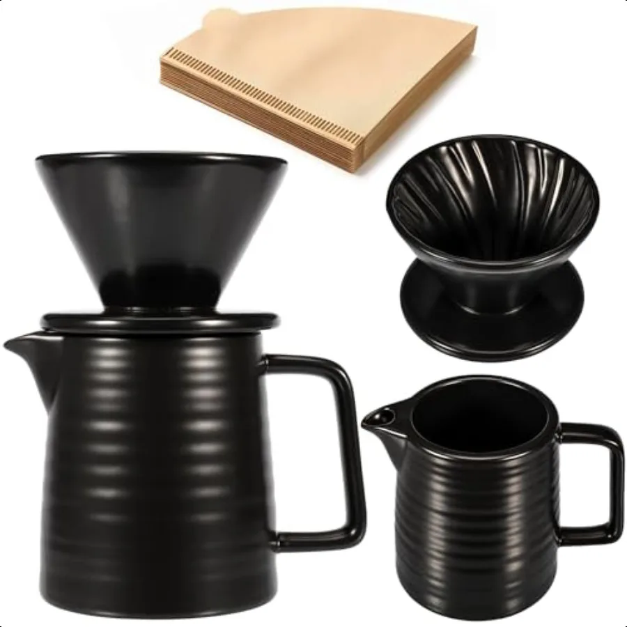 

Pour Over Coffee Maker 17oz Pour Over Coffee Dripper Ceramic Retain Heat with 50PCS Paper Coffee Filter for Father's Day Christ