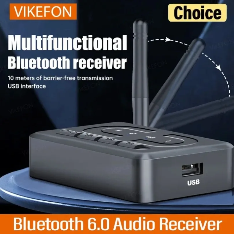 

VIKEFON Bluetooth 6.0 аудиоприемник 3,5 мм AUX RCA с микрофоном HIFI стерео беспроводной адаптер с поддержкой USB U-диска для автомобильного динамика усилитель