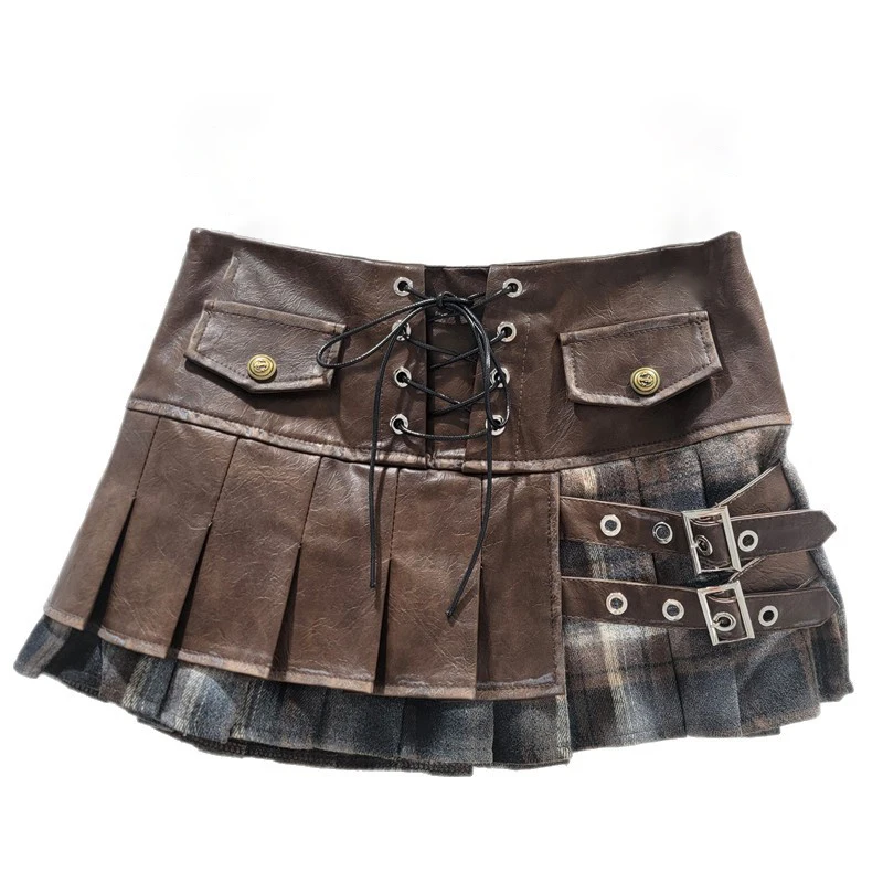 WTHT mode femmes Patchwork faux deux pièces jupes plissées 2026 printemps à la mode nouvelle taille haute a-ligne Mini jupe femme 1LS2803