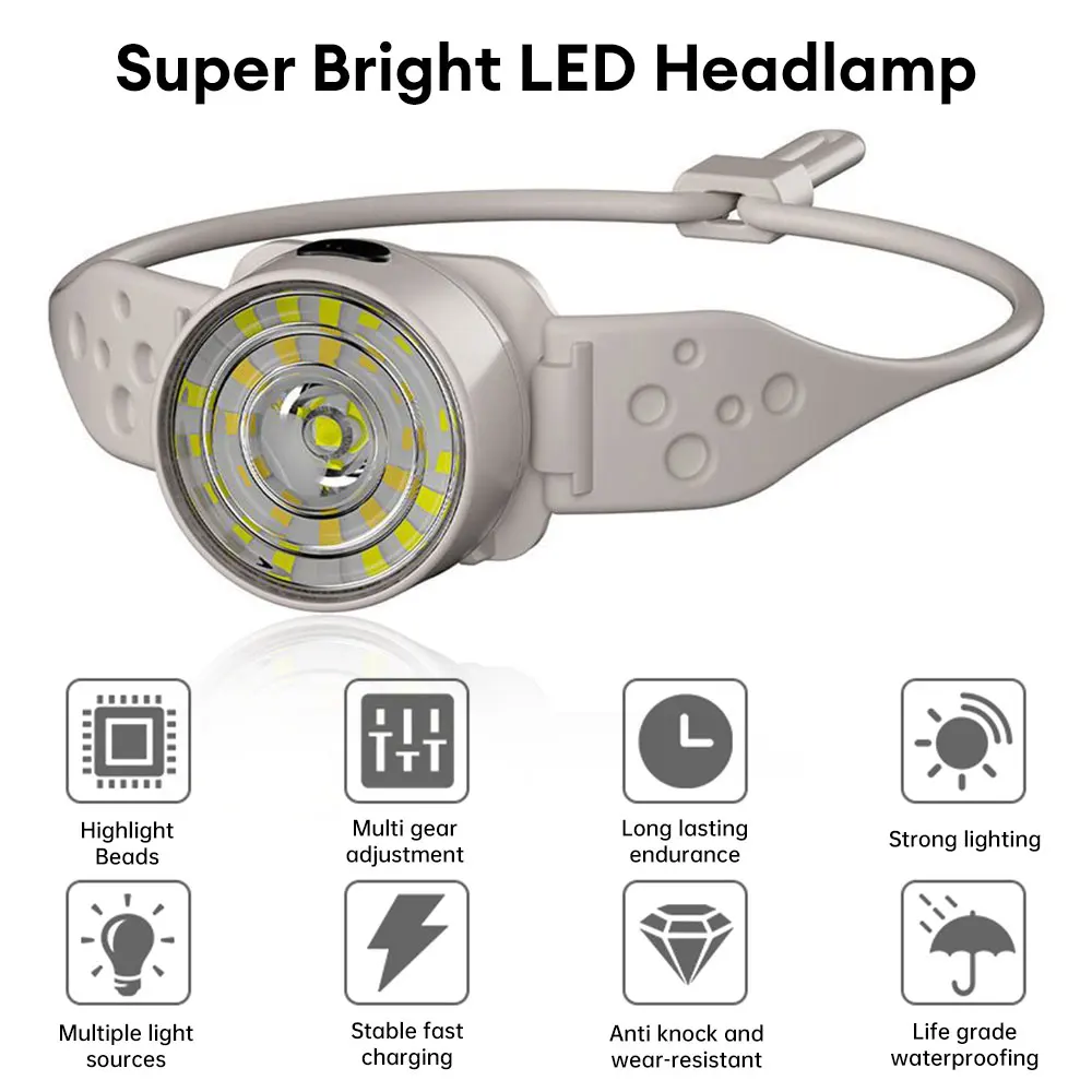 Linterna frontal LED superbrillante, 5 modos de iluminación, recargable, impermeable, para exteriores, Camping, pesca, montar