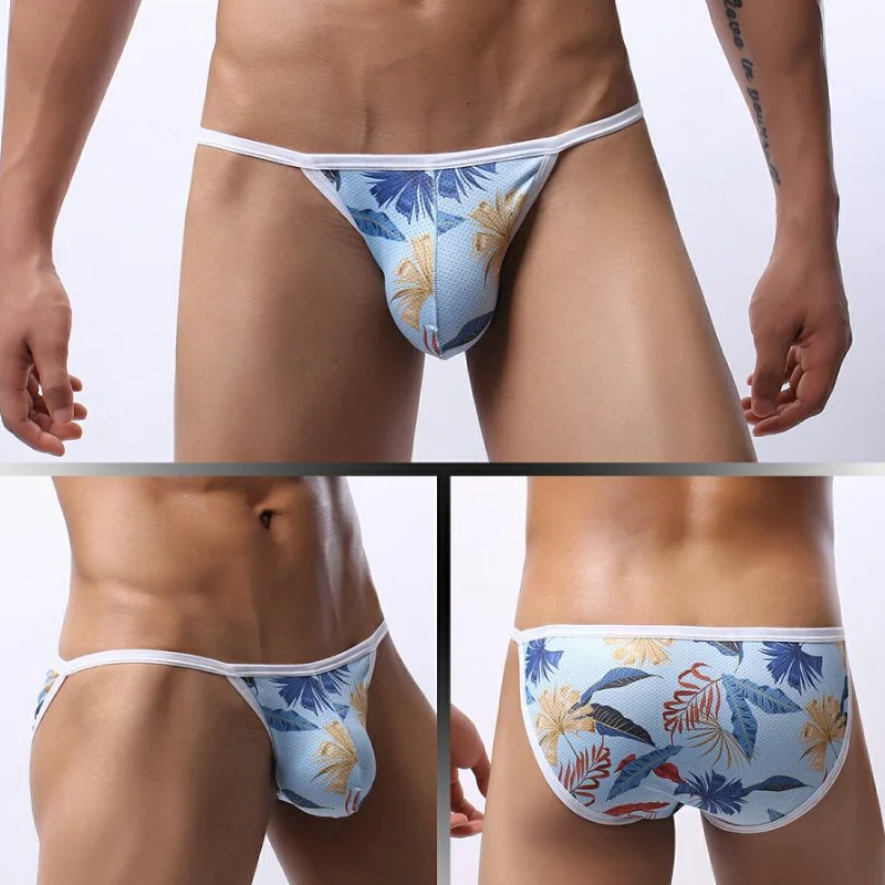 Men\'s Underwear Sexy Low Waist Soft Cartoon Printing Briefs Breathable U Convex Underpants High-Fork Jockstrap Bikini Slip Homme