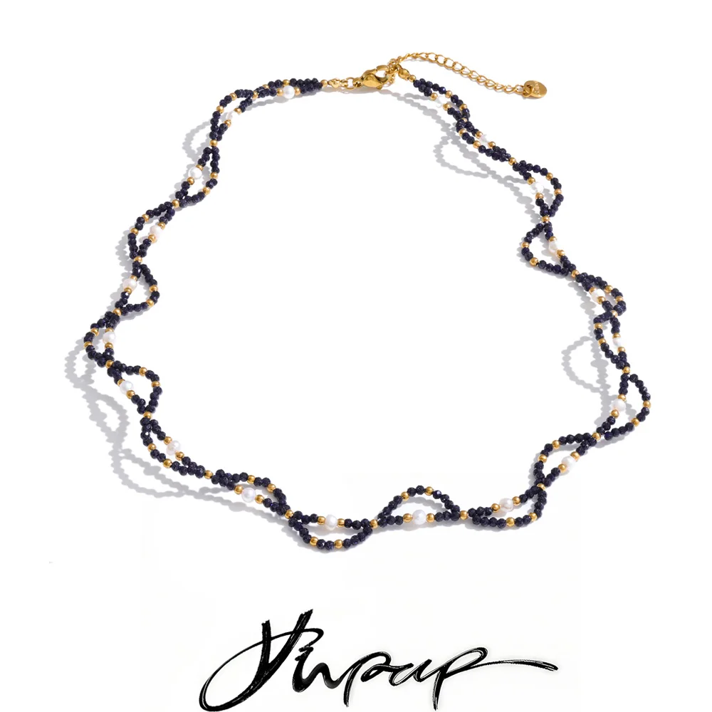 Yhpup 2026 Edelstahl Handgefertigter Schmuck Lapis Lazuli Steinperlen Natürliche Perlenkette Stapelbare Choker-Halskette Bezaubernde Halskette