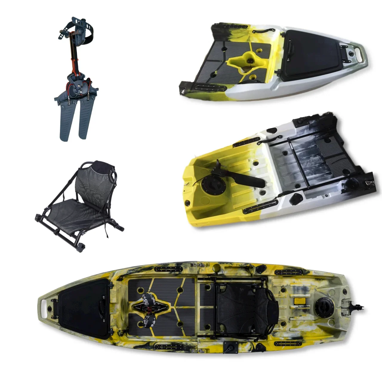 Modular 2 O 3 Piezas Kayak Desmontable Con Motor De Pedales Propelarla Y Patas Levantadas Para 3 Sistemas De Potencia Seleccion