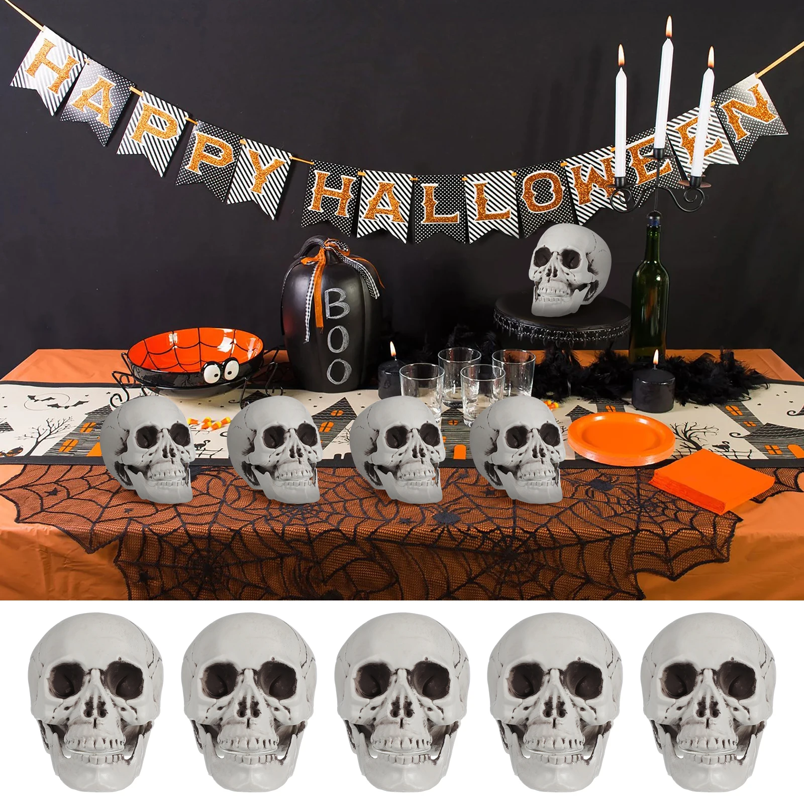 6pcs Mini Halloween Skull Ornament Plastic Scared Skull Decor Tiny Ghost House Party Props Birthday Masquerade Cosplay