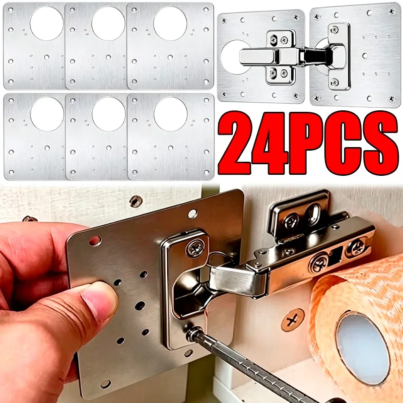 Stainless Steel Cabinet Hinge Repair Plate Kitchen Wood Furniture Fixing Brackets Wardrobe Door Hinges Mounting Plate with Screw